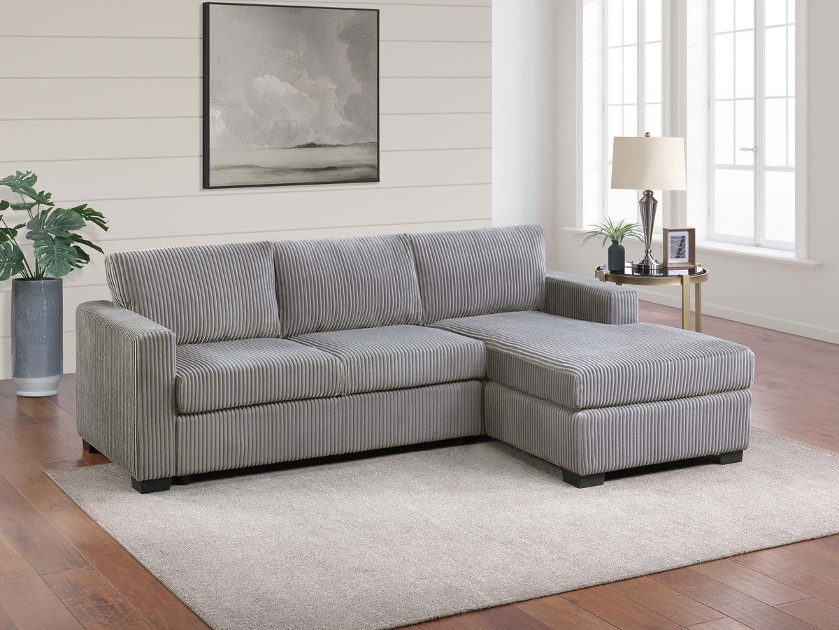 Light Gray 3 Seat Corduroy Sectional Sofa