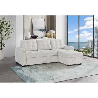 Modern Beige Wood Sofa Bed with Storage Chaise for Living Room