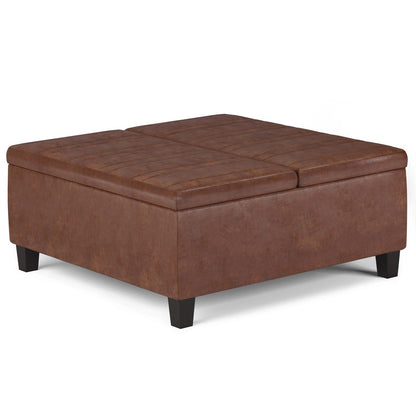 Ellis Dark Brown Faux Leather Storage Ottoman - 36" Wide