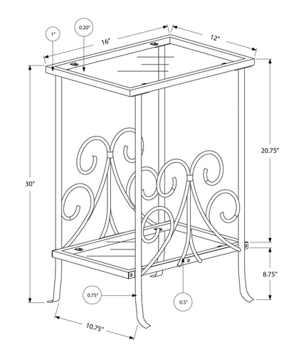 Silver Metal Accent Table - Durable Side Table with Tempered Glass Shelves
