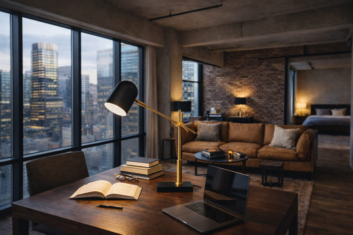 Modern Black Marble Desk Lamp with Dome Shade for Reading Nooks
