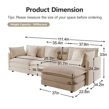 3 Seat Light Coffee Chenille Modular Sectional Sofa