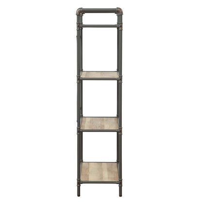 Antique Oak & Grey 4-Tier Bookcase - Industrial Display Shelves