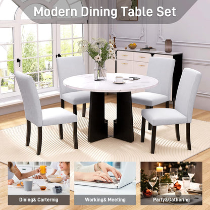 Round Dining Table, 43-Inch MDF, White/Black Modern Farmhouse Style