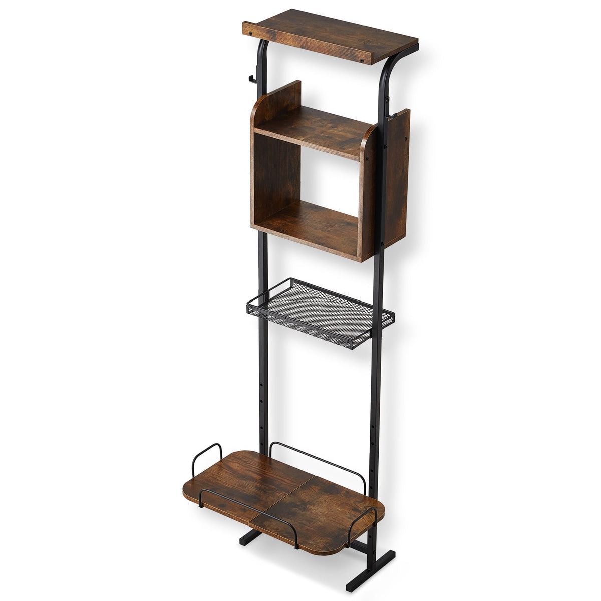 Pet Feeding Station with Storage - Black Metal & Wood