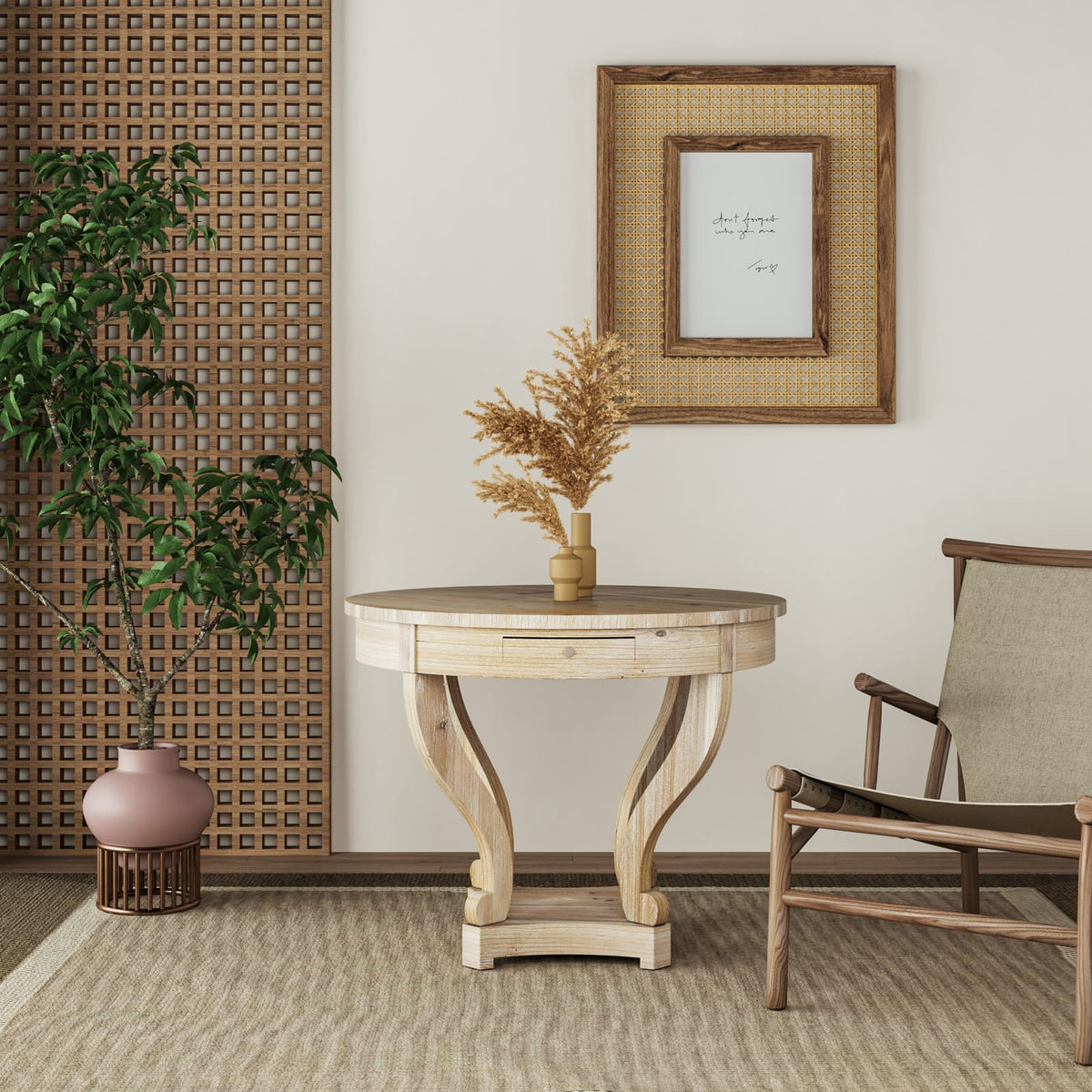 Curved Legs Farmhouse Dining Table - Natural Wood Grain
