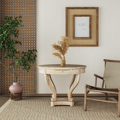 Curved Legs Farmhouse Dining Table - Natural Wood Grain