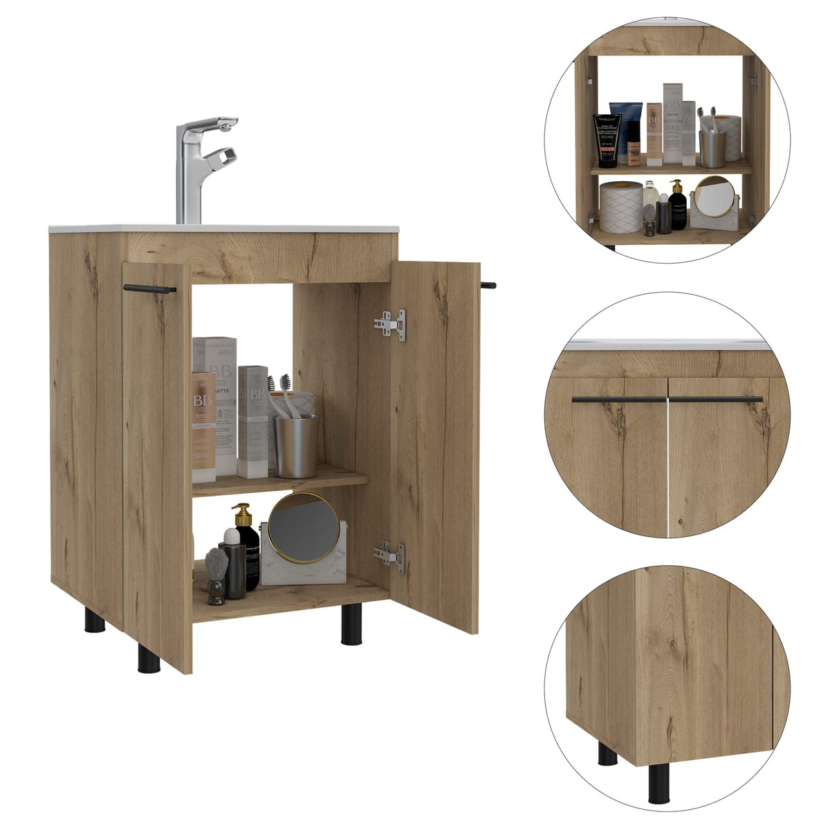 Light Oak Bathroom Vanity Cabinet - 2 Door Storage