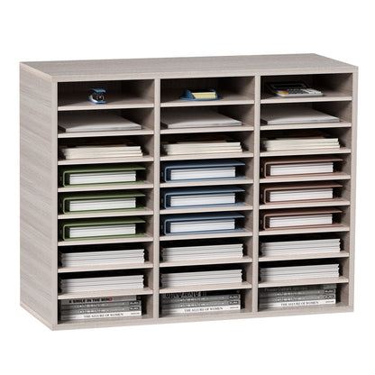 27 Compartment Wood Literature Organizer - Adjustable Shelves, Gray