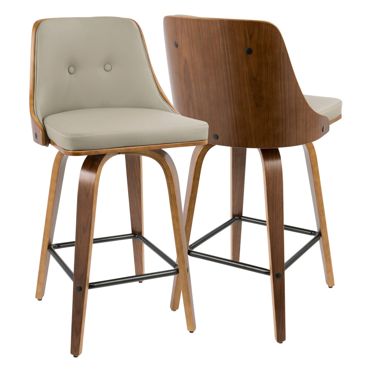 Mid-Century Modern Dining Room Counter Stools in Grey Faux Leather