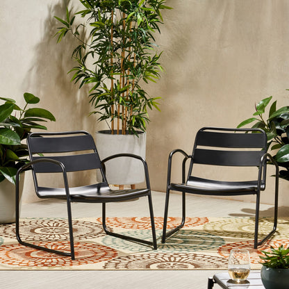 Matte Black Iron Patio Chair - 2 Person Set