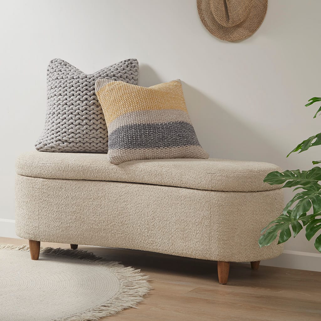 Taupe Polyester Flip Top Storage Bench - 16.5" x 48"