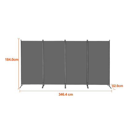 4 Panel Room Divider - Folding Privacy Screen, Iron Frame, Gray