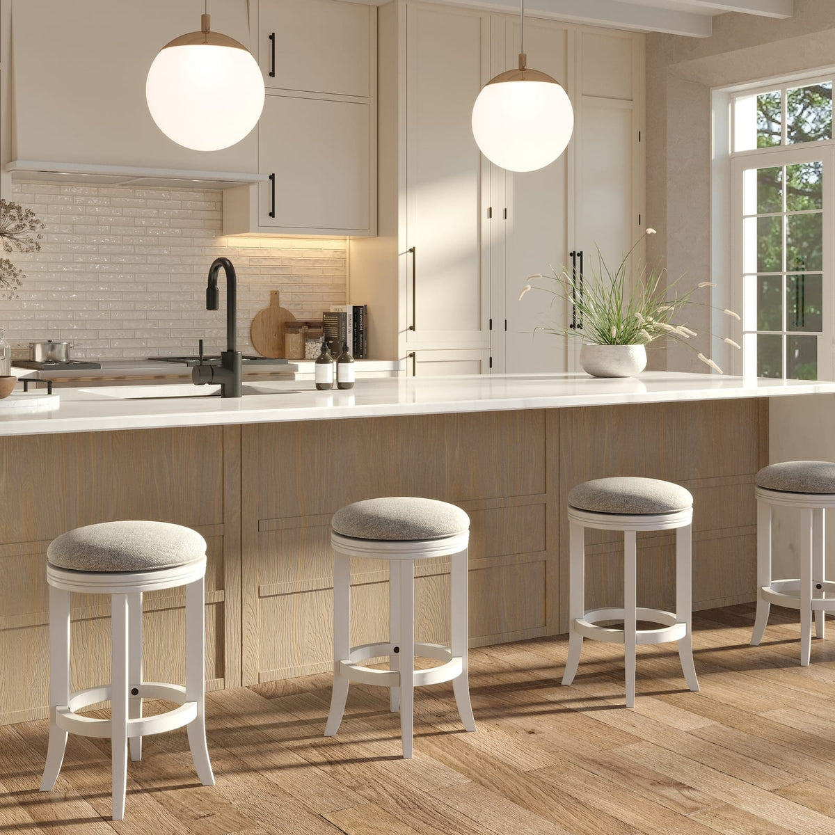 White Counter Height Barstool - Comfortable Swivel Seat