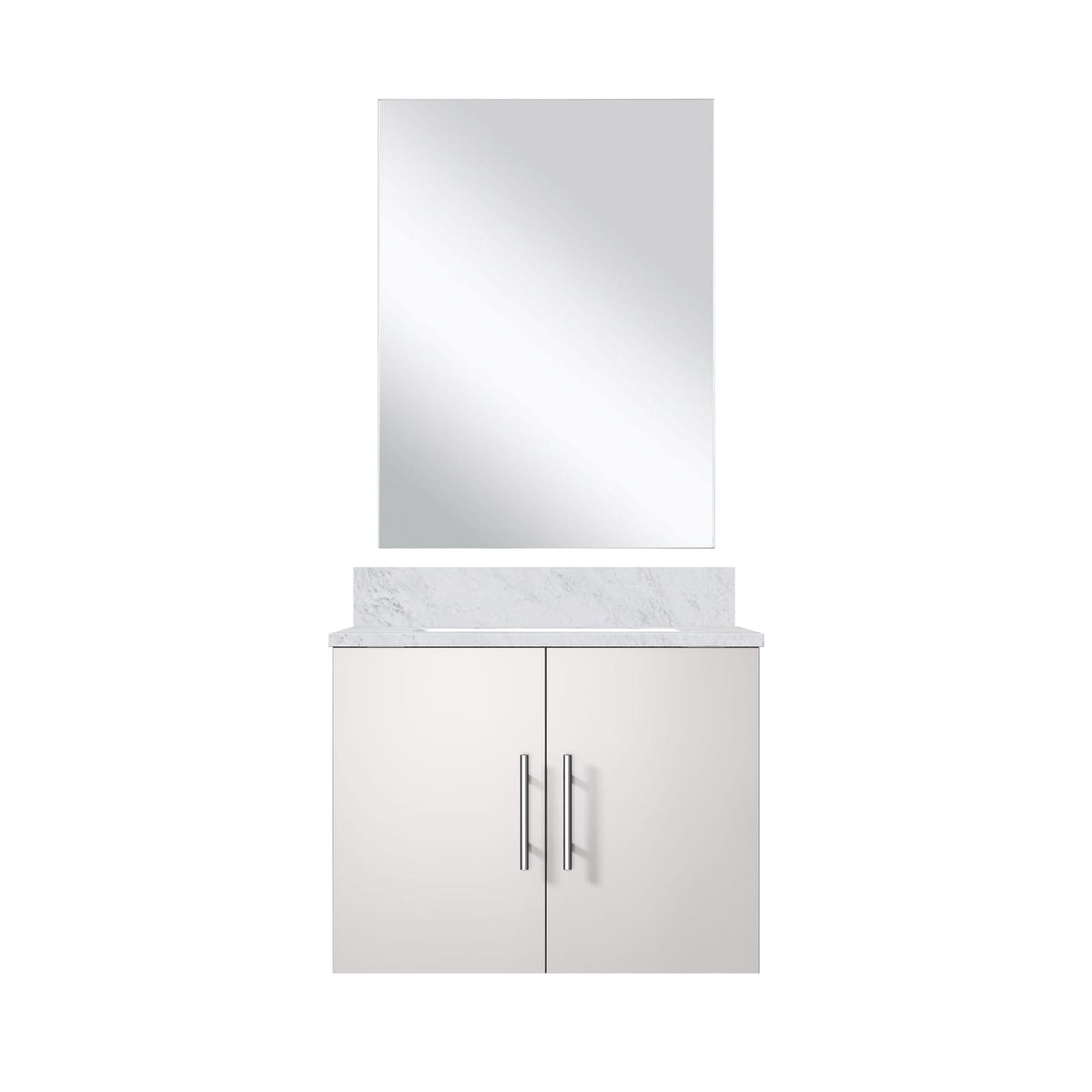 Glossy White Bathroom Vanity with Marble Top & Mirror