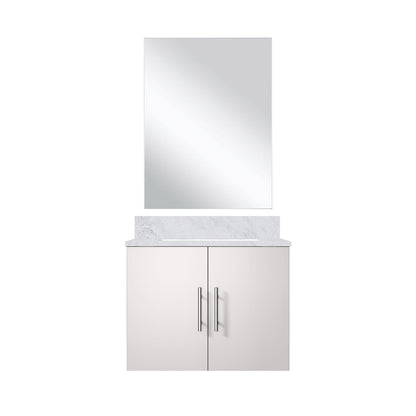 Glossy White Bathroom Vanity with Marble Top & Mirror