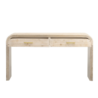 TREXM Retro Console Table - Natural Wood Wash, 2 Drawers