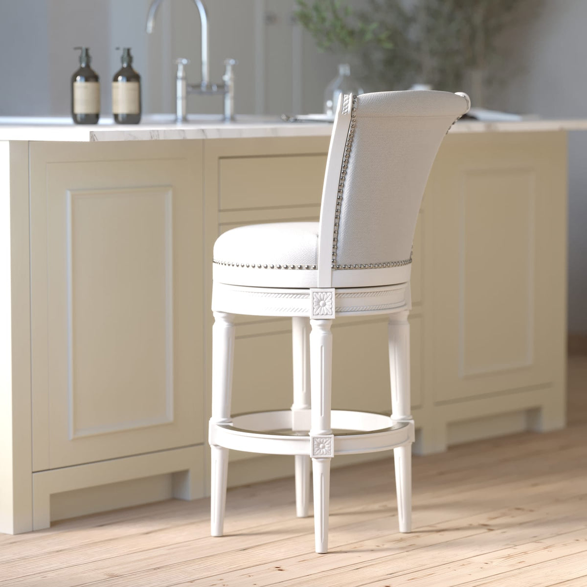White Wood Barstool - 31" Swivel Height for Bedroom