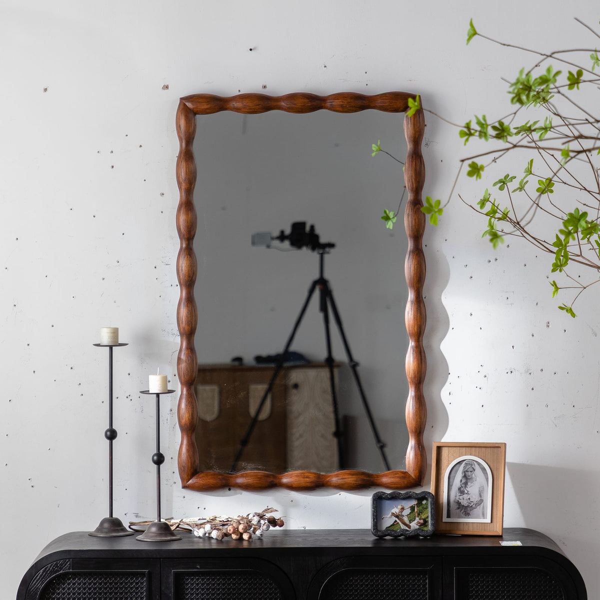 36" Walnut Swirl Wood Frame Mirror - Full Length Wall Mirror