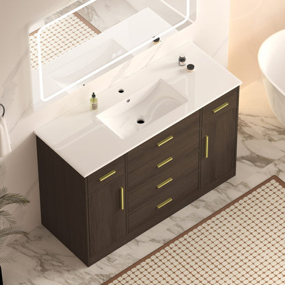 48" Dark Brown Bathroom Vanity - Storage Cabinet with Soft-Close Doors