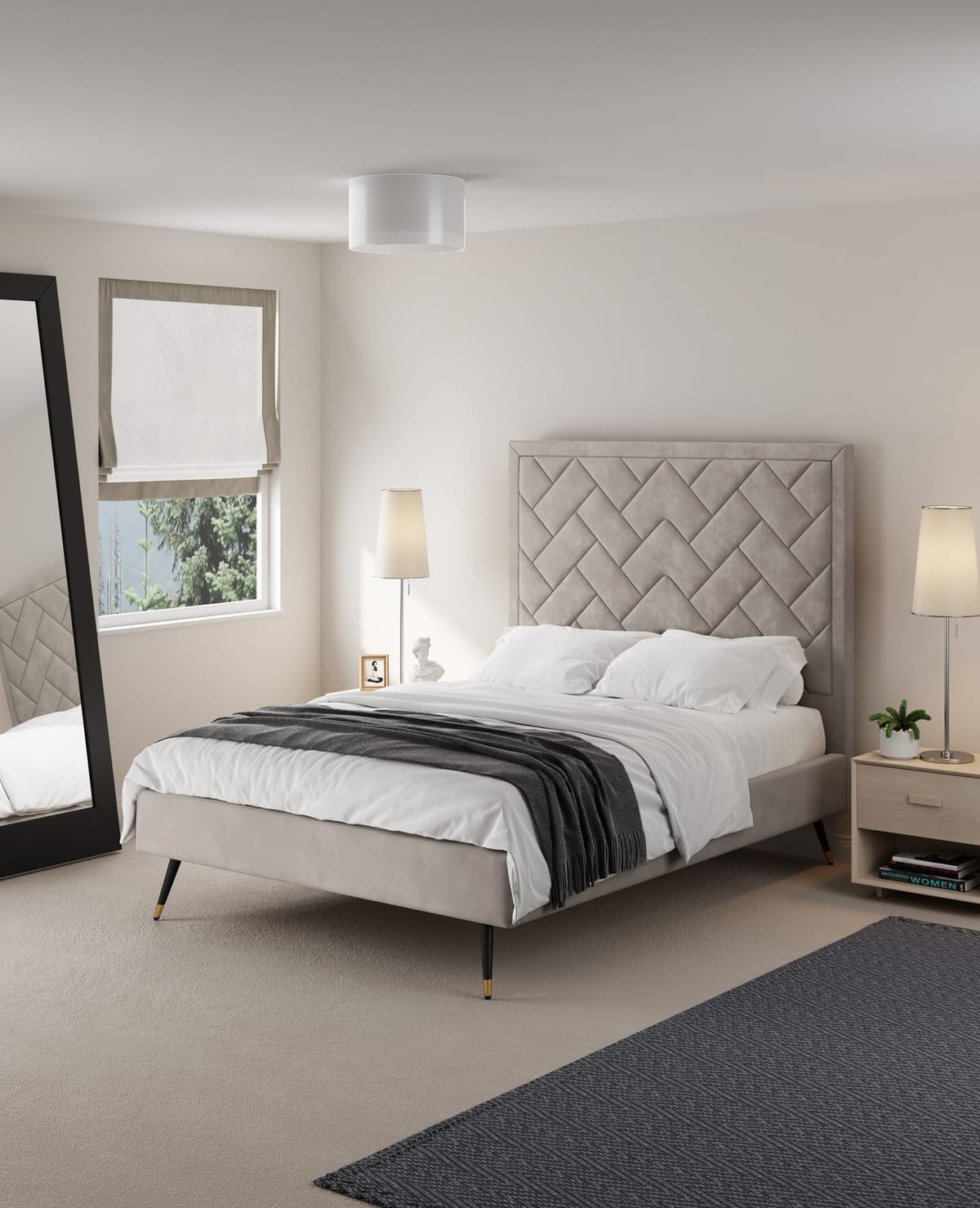 Greige Eucalyptus Full Bed Frame with Headboard