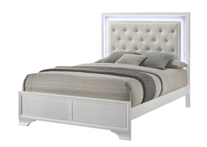 Modern White Upholstered Headboard Full Size Panel Bed for Bedroom