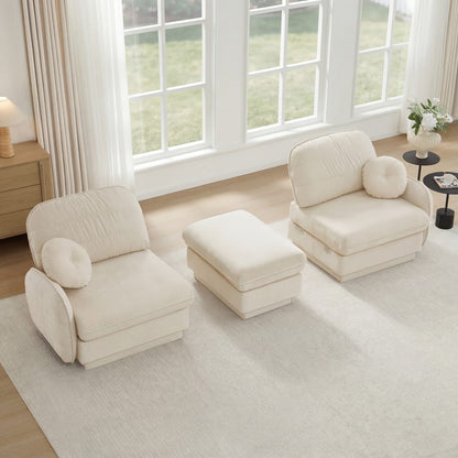 Cream Beige Chenille Cloud Sofa with Ottoman, Modular L-Shape Lounge for Living Room