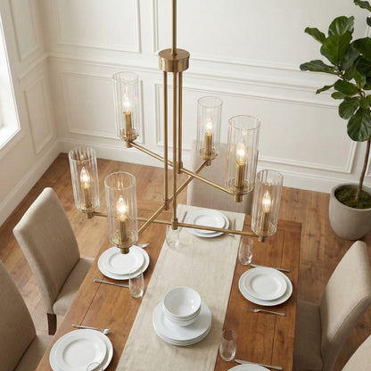 Timeless Six Lights Chandelier - Antique Brass & Clear Glass