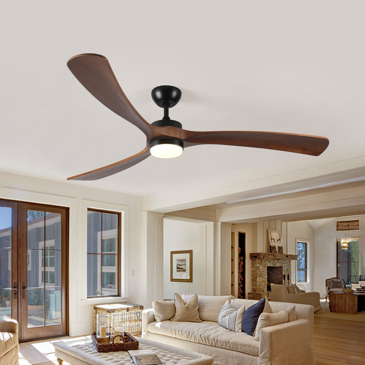 72 Inch Solid Wood Ceiling Fan Antique Brown - Remote Control
