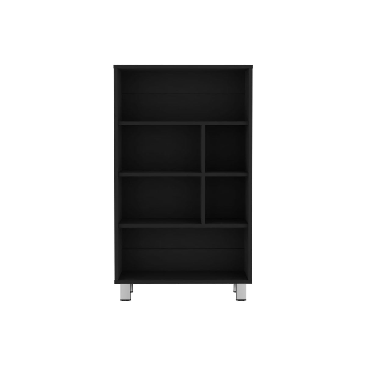 Black 6-Shelf Bookcase - Compact Storage for Living Room