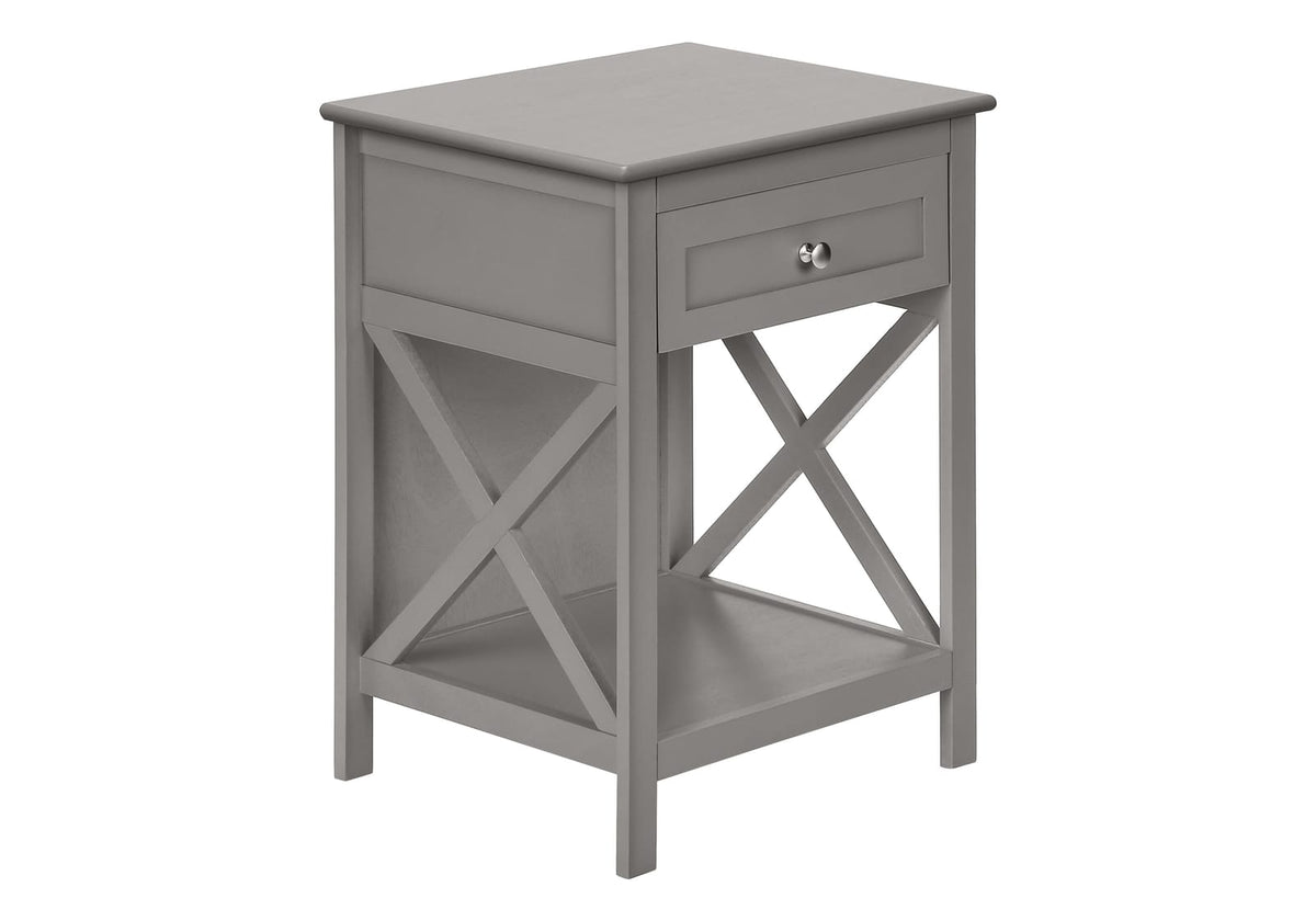 Grey MDF Accent Table - 2 Tier Storage Nightstand for Living Room