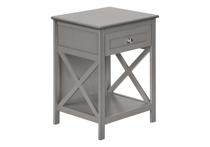 Grey MDF Accent Table - 2 Tier Storage Nightstand for Living Room