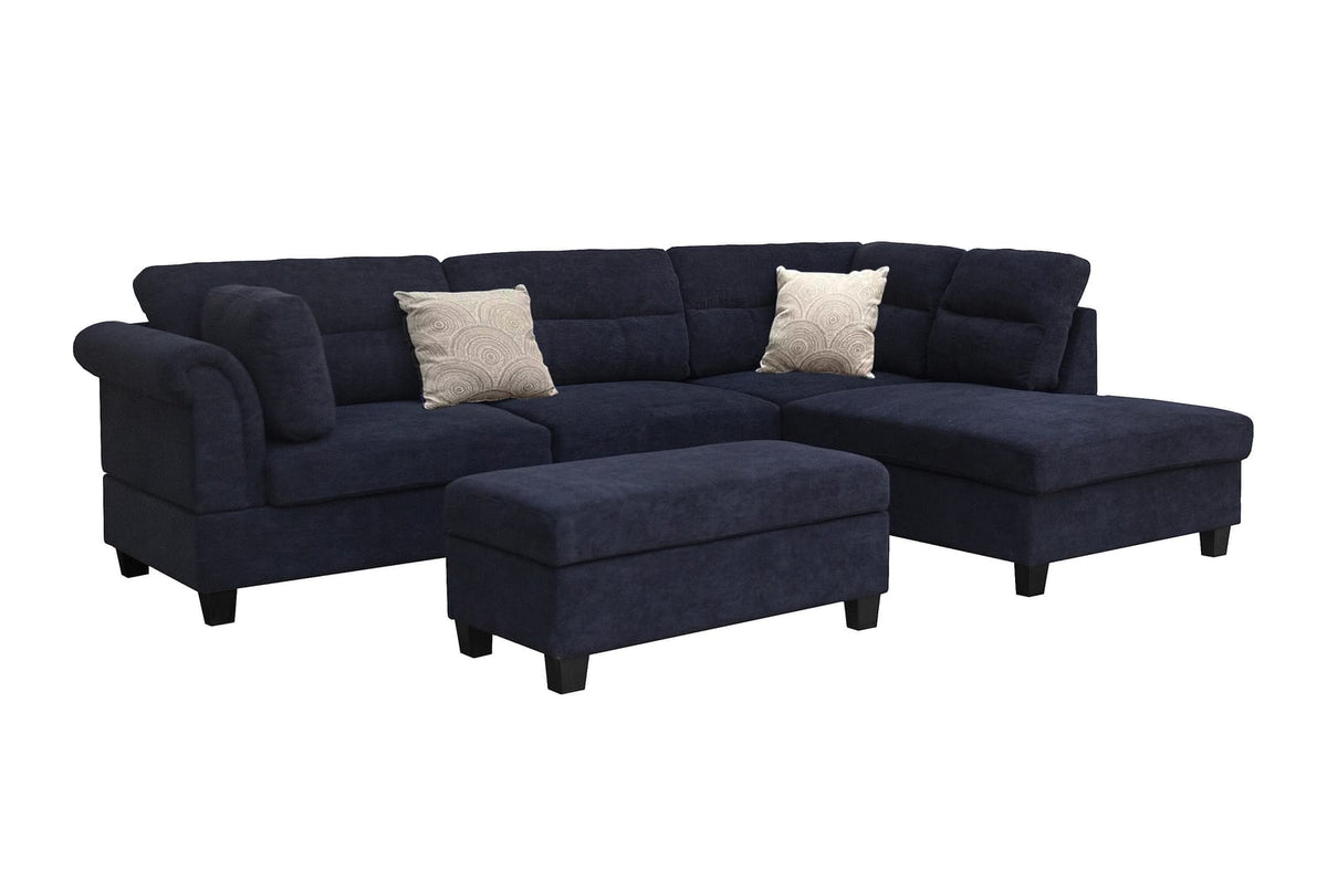 100" Black Fabric Sectional Sofa with Ottoman for Living Room