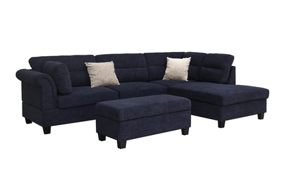 100" Black Fabric Sectional Sofa with Ottoman for Living Room
