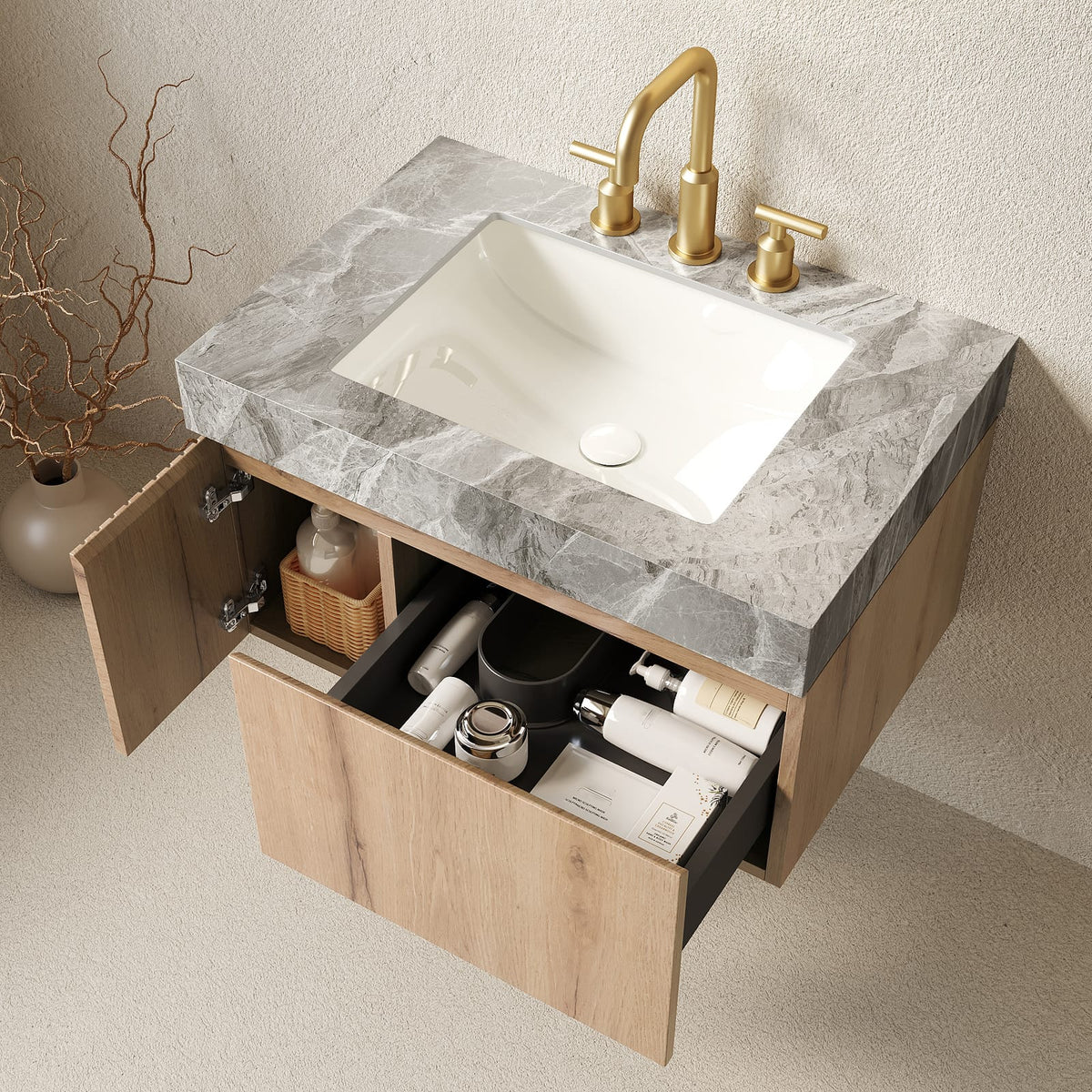 Light Gray Bathroom Vanity with Sink & Storage