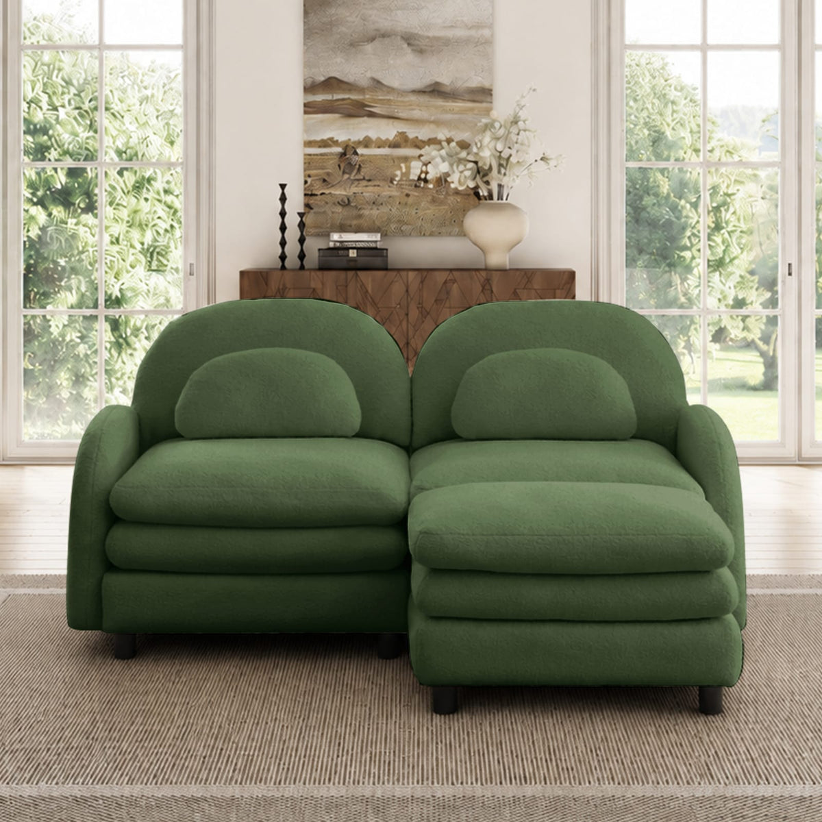Green Teddy Loveseat Sofa - 2 Seat Modular Couch for Living Room
