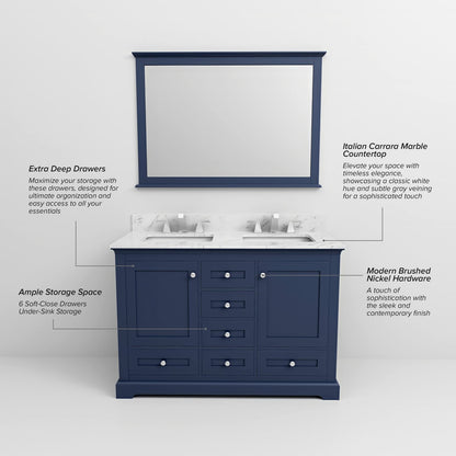 Navy Blue Double Bathroom Vanity with Mirror - 48 inch Wide