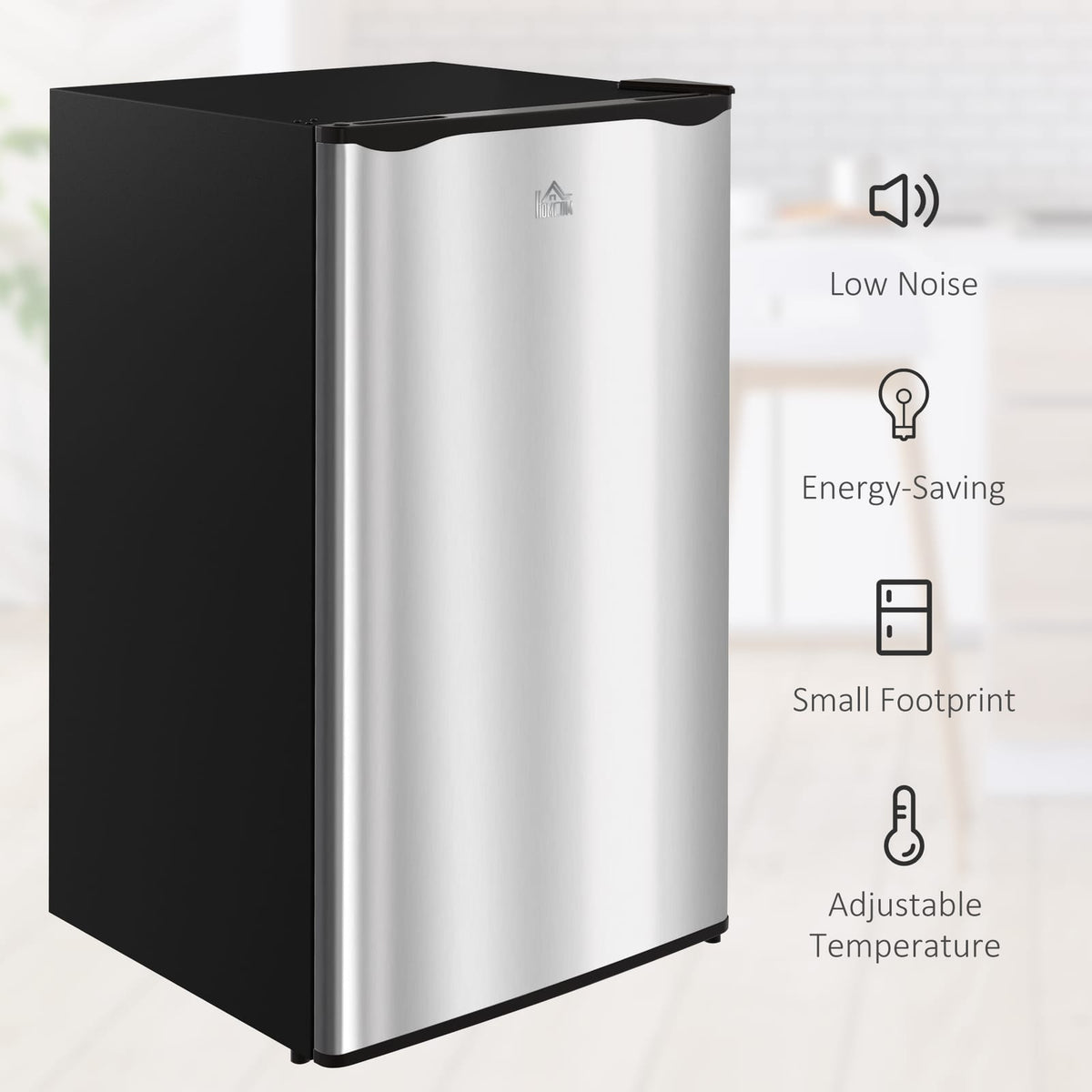 HOMCOM 3.2 Cu.Ft Mini Fridge - Compact Refrigerator, Silver for Dining Room