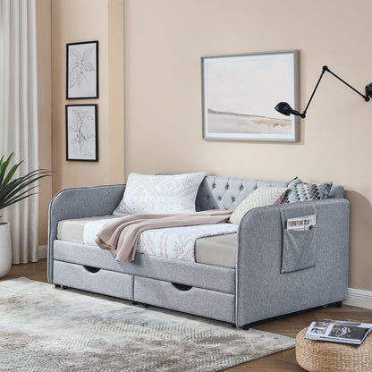 Grey Linen Daybed with Trundle - Twin to King Size