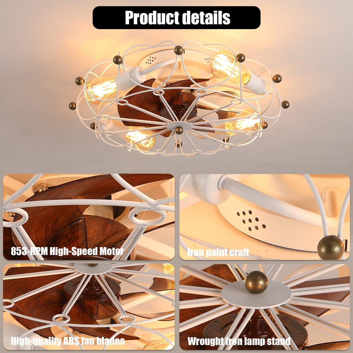 White ABS Modern Ceiling Fan with Lights