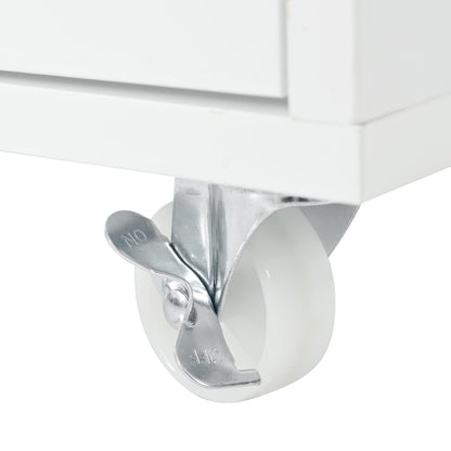 White Rolling Kitchen Island with LED Lights and Storage
