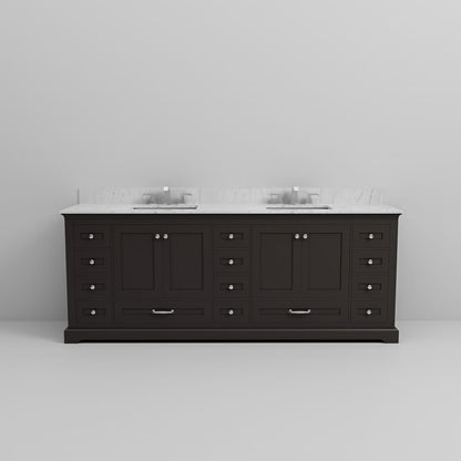 Espresso Double Bath Vanity - 84" W with Carrara Marble Top & Faucet