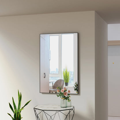36x24 Inch Modern Black Bathroom Mirror - Glass & Aluminum Frame