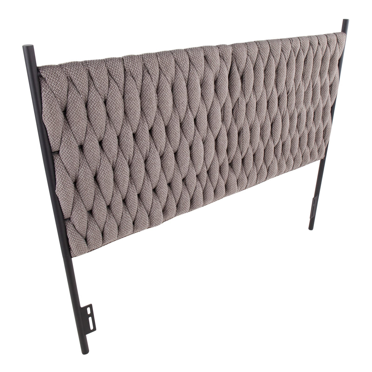 Grey Fabric Queen Headboard with Black Metal Frame for Bedroom
