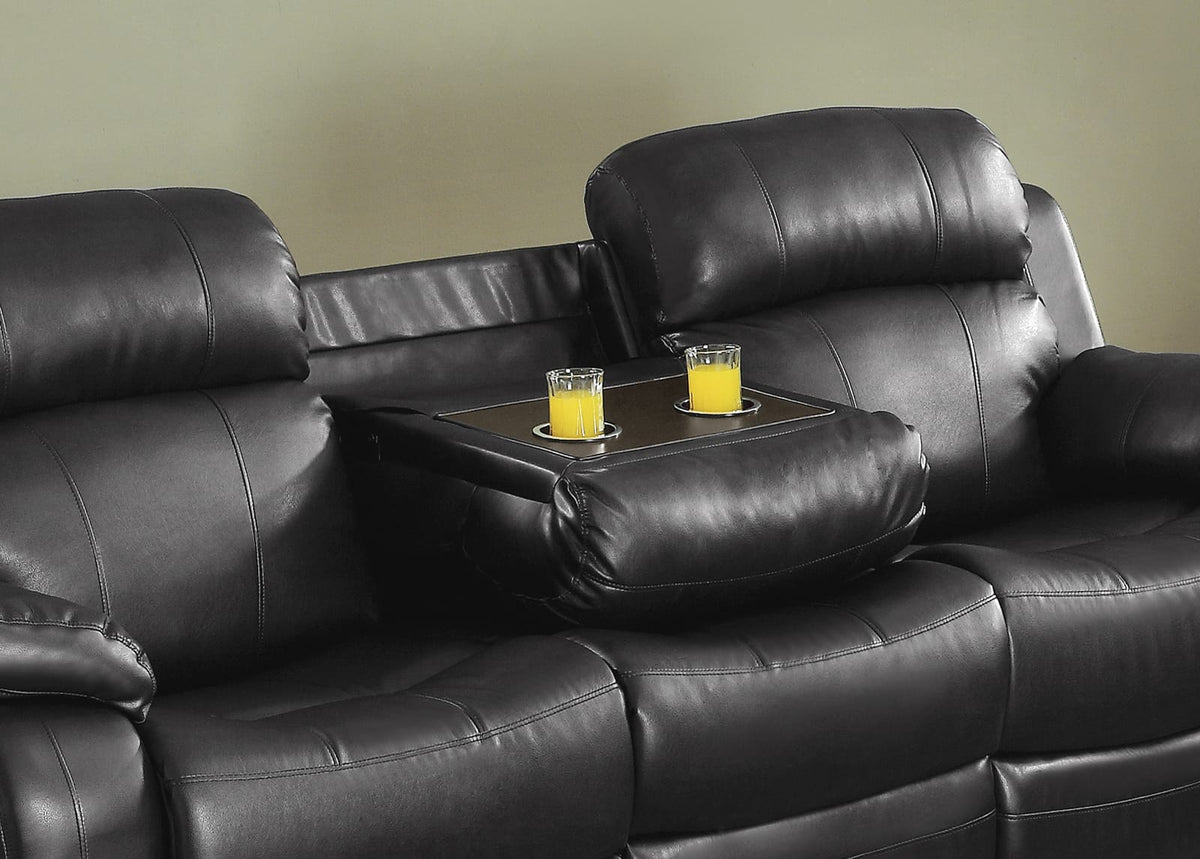 Contemporary Black Faux Leather Sofa - 1pc Double Reclining with Cup Holder
