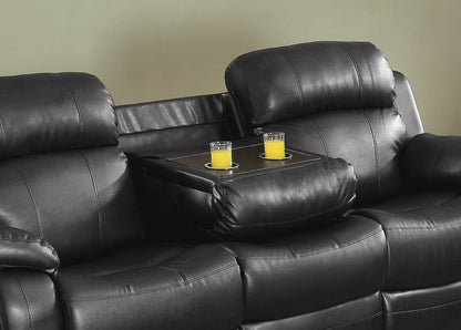 Contemporary Black Faux Leather Sofa - 1pc Double Reclining with Cup Holder
