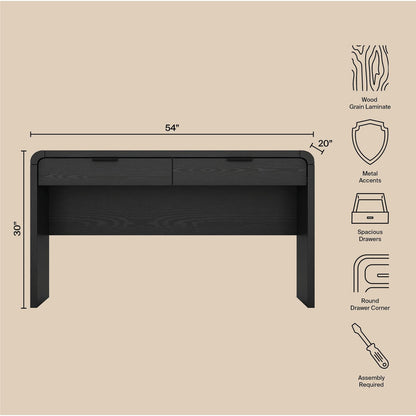 Black MDF Office Desk with Drawers, 54" x 20" x 30" for Home Office