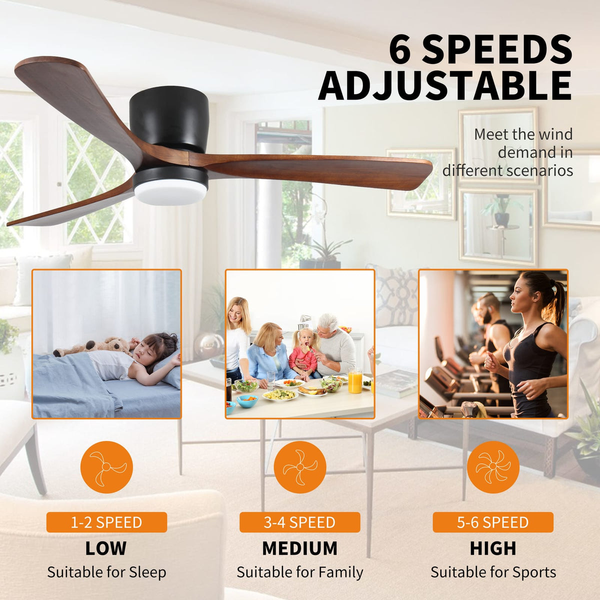 42 Inch Black Wood Ceiling Fan with Light Remote