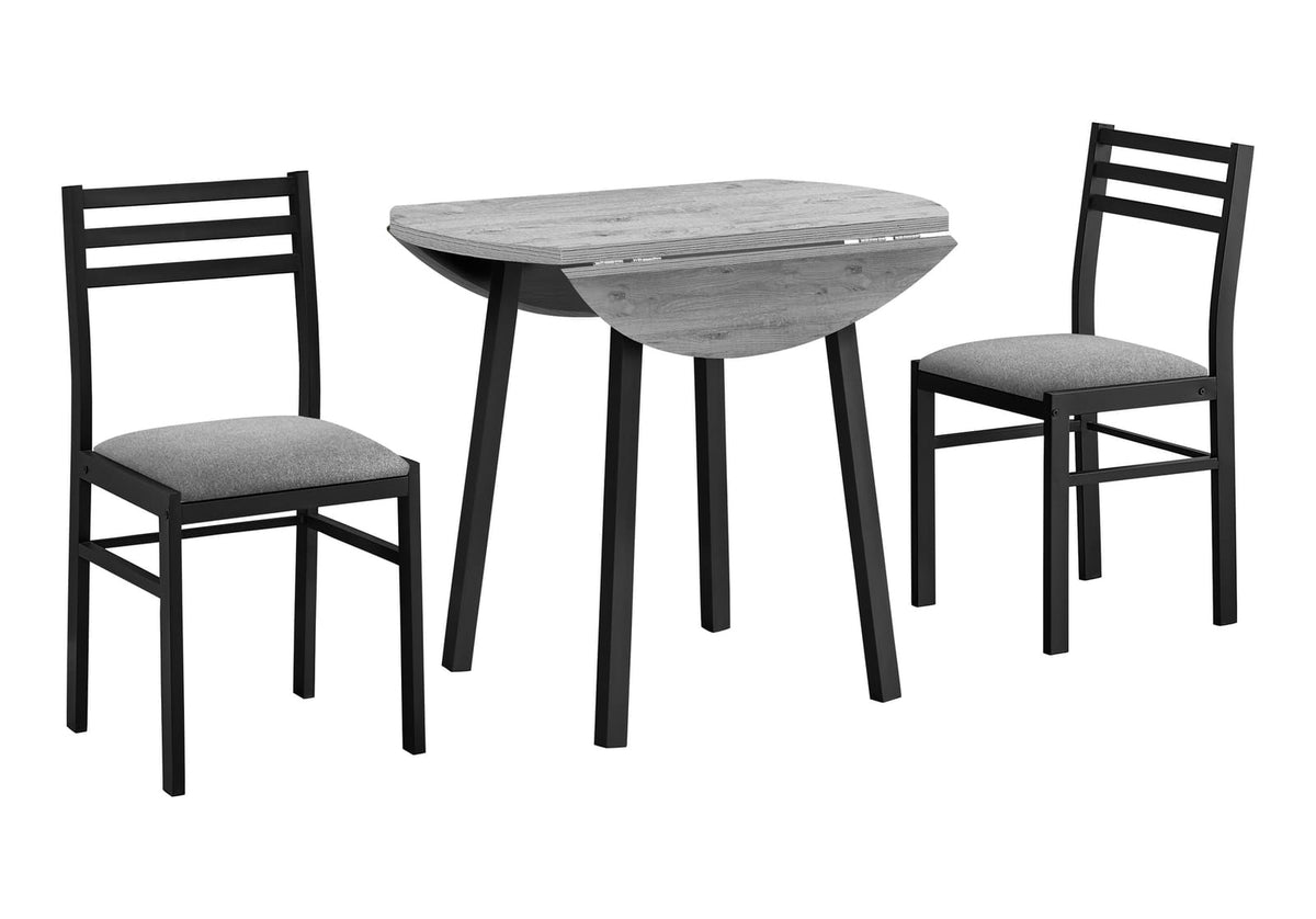 Grey Drop Leaf Dining Table Set with 2 Chairs for Kitchen for Dining Room