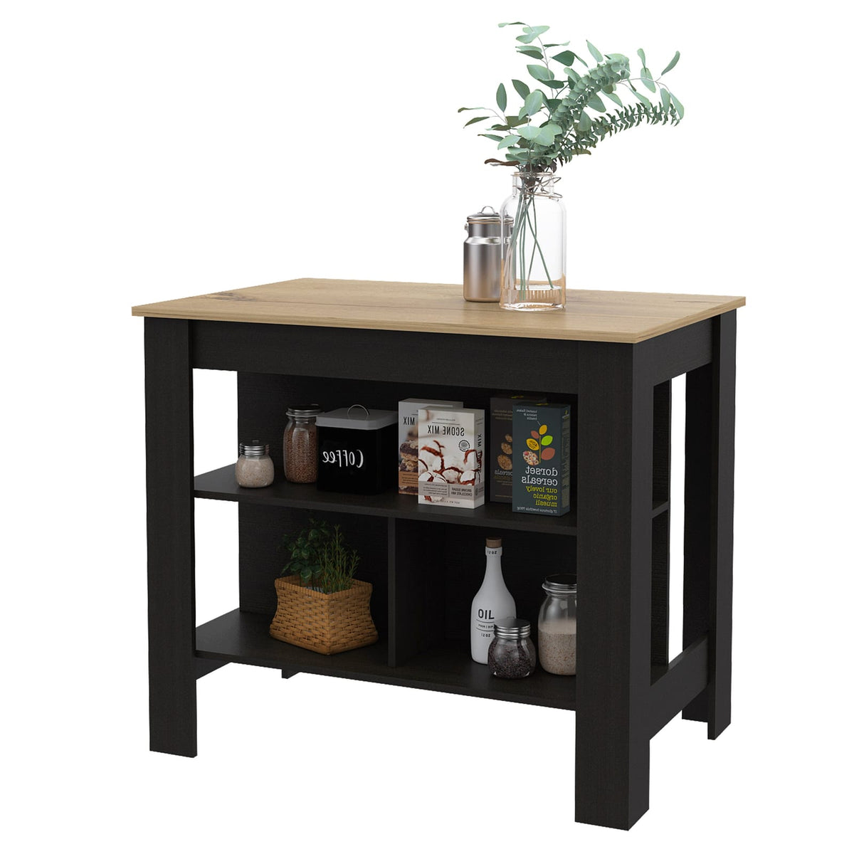 Multicolor Engineered Wood Kitchen Storage Cabinet with Four Shelves